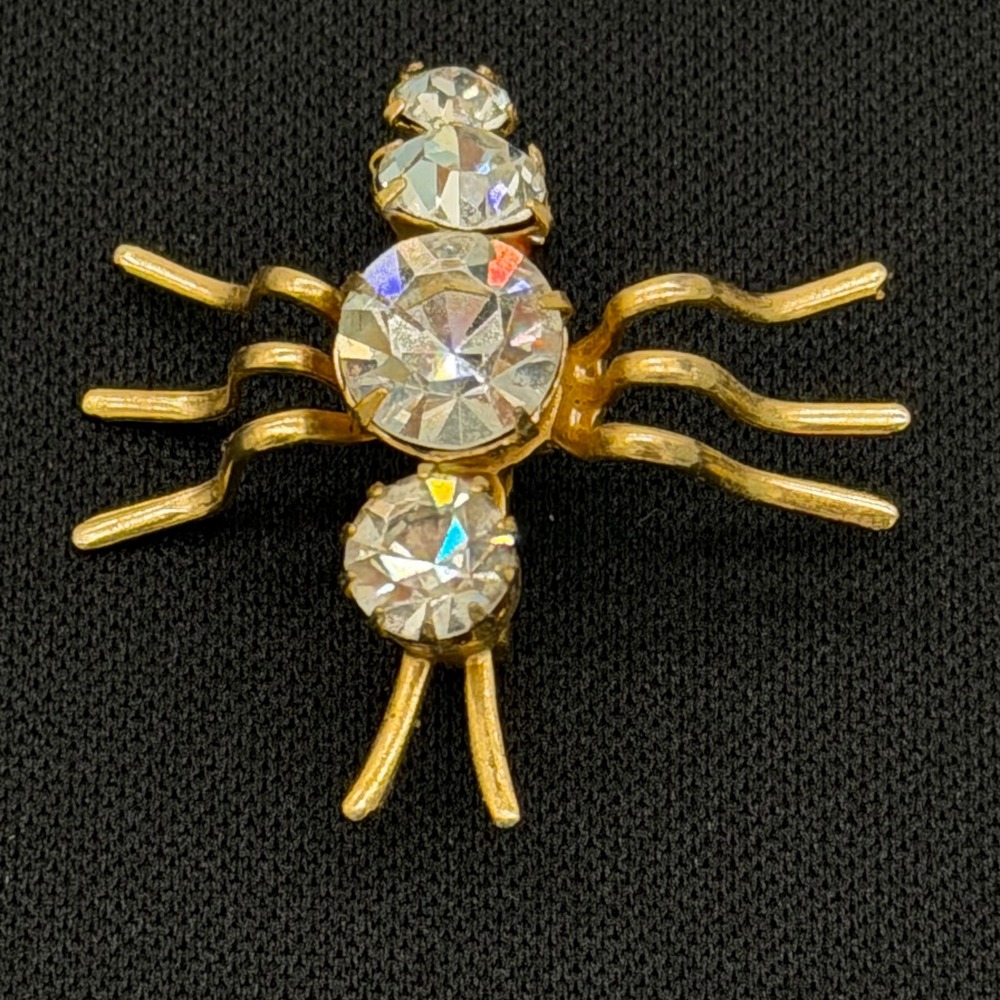 Vintage Rhinestone‎ Insect Brooch Gold Tone Bug Figural Small Pin Cute